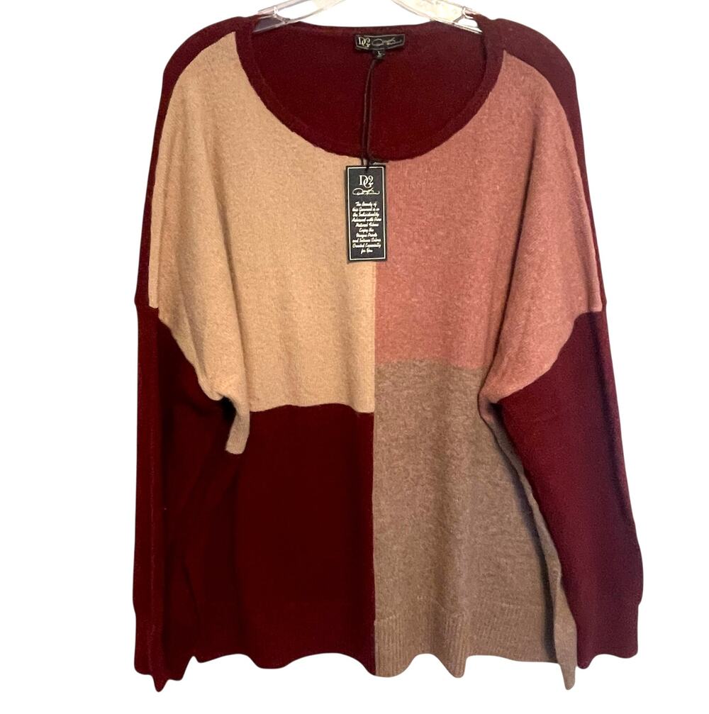 DG2 Diane Gilman NEW Colorblock Sweater Womens Large Boxy Warm Rustic Soft Cozy